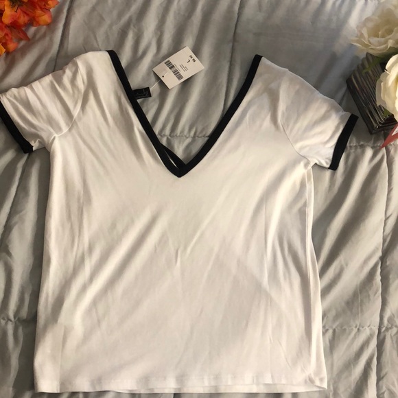 New White tee V-neck front and back - Picture 4 of 5